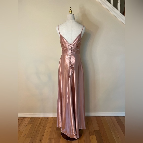 Satin Pink Dress With Corset Back - Picture 8 of 11